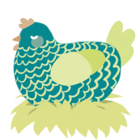 sea legs, a teal and lemon chicken with a lace pattern
