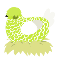 Tennis Ball, a lime and white chicken with a lace pattern