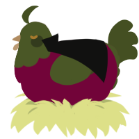 Jasmine, a maroon and olive chicken with a head pattern
