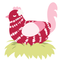 Sweet Rose, a crimson and rose chicken with a bar pattern
