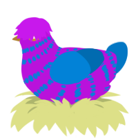 A amethyst and sapphire chicken with a bar pattern