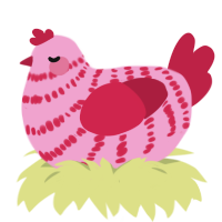 Cupid, a pink and crimson chicken with a bar pattern