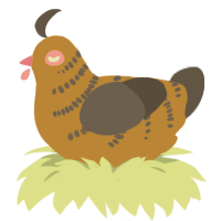Roadrunner, a orange and grey chicken with a half-bar pattern
