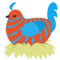 A vermilion and sky chicken with a bar pattern