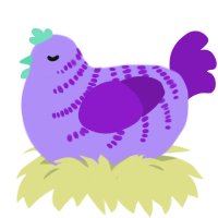 A lilac and violet chicken with a half-bar pattern