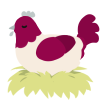 A cream and maroon chicken with a head pattern