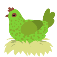 A grass and chartreuse chicken with a speckle pattern