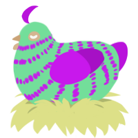 Aqua, a spring and amethyst chicken with a bar pattern