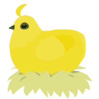 A yellow chicken with a head pattern