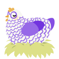 Violet, a white and blurple chicken with a lace pattern