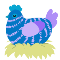 A sapphire and lilac chicken with a bar pattern