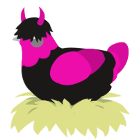 Hot Pink Emo, a sable and fuchsia chicken with a head pattern
