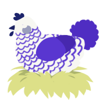 A white and indigo chicken with a lace pattern