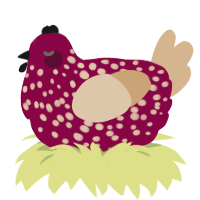 A maroon and beige chicken with a speckle pattern