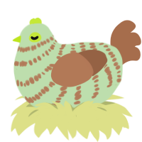 Kyron, a gluppy and brown chicken with a bar pattern