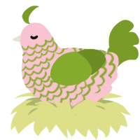 Eoopy Eoobert, a rose and chartreuse chicken with a lace pattern
