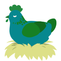 pond algae, a teal and leaf chicken with a neck-speckle pattern