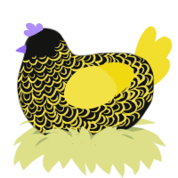 A black and yellow chicken with a double-lace pattern