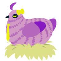 A lilac and blurple chicken with a bar pattern