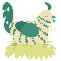 Byzantium, a beige and teal chicken with a bar pattern