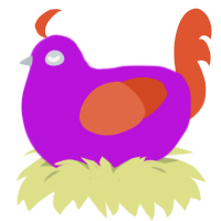 Barb, a amethyst and vermilion chicken