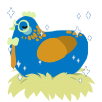 Crumble, a sapphire and ochre chicken with a neck-speckle pattern