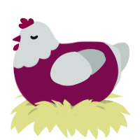 A wine and silver chicken with a head pattern