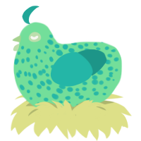 A spring and turquoise chicken with a speckle pattern