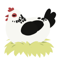 A white and black chicken with a neck-speckle pattern