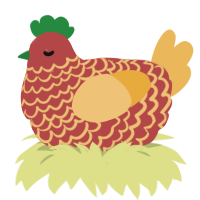 A red and honey chicken with a lace pattern