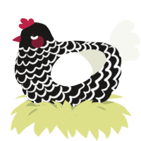 A sable and white chicken with a lace pattern
