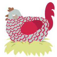 A silver and crimson chicken with a lace pattern