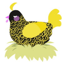 A sable and yellow chicken with a double-lace pattern