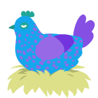 A sky and blurple chicken with a speckle pattern