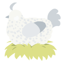 A white and mist chicken with a speckle pattern