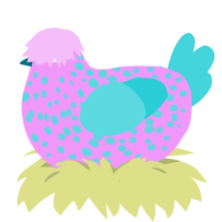 A lavender and aqua chicken with a speckle pattern