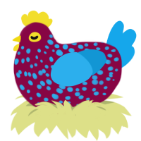A maroon and sky chicken with a speckle pattern