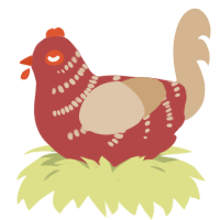 Hot Dog, a red and beige chicken with a half-bar pattern