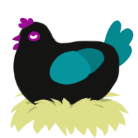 A black and teal chicken