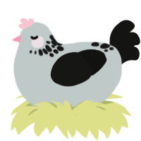 A silver and black chicken with a neck-speckle pattern