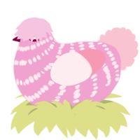 A pink and rose chicken with a bar pattern