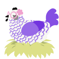 A white and blurple chicken with a lace pattern