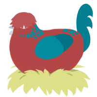 A red and sea chicken with a neck-speckle pattern