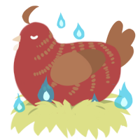 Dragon, a red and brown chicken with a half-bar pattern