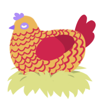 Society, a honey and crimson chicken with a lace pattern