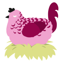 raspberry, a pink and maroon chicken with a half-lace pattern