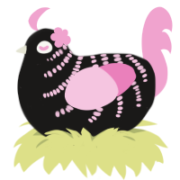 Bugsy, a sable and pink chicken with a half-bar pattern