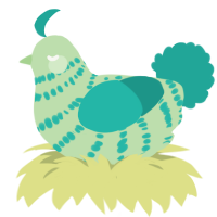 Pajamas, a gluppy and turquoise chicken with a bar pattern