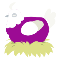 A plum and white chicken with a head pattern