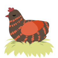 A bark and vermilion chicken with a bar pattern